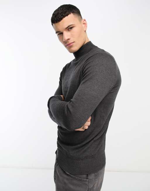 Jersey gris carbón con cuello subido de algodón de Threadbare