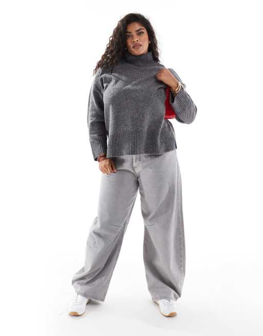 Jersey gris carbón con cuello subido y puños vueltos de punto de ASOS DESIGN Curve, 2 de 4