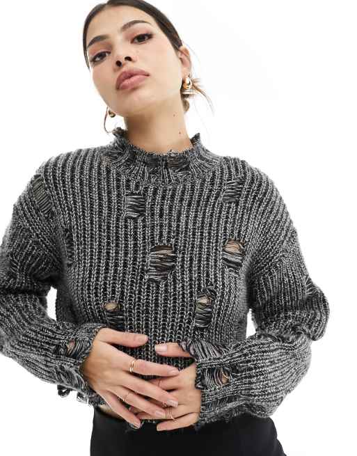 Jersey gris carbón con diseño desgastado de Pimkie