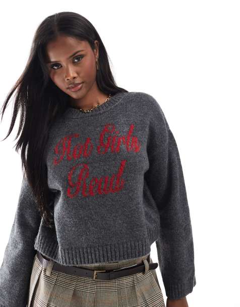 Jersey gris carbón con texto "Hot Girls Read" de punto de ASOS DESIGN - view 1