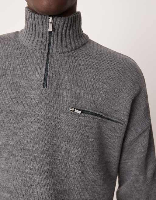 Jersey gris carbón extragrande con cremallera corta y bolsillo con cremallera de punto de ASOS DESIGN, 2 de 4