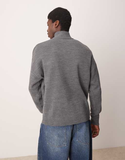 Jersey gris carbón extragrande con cremallera corta y bolsillo con cremallera de punto de ASOS DESIGN, 4 de 4