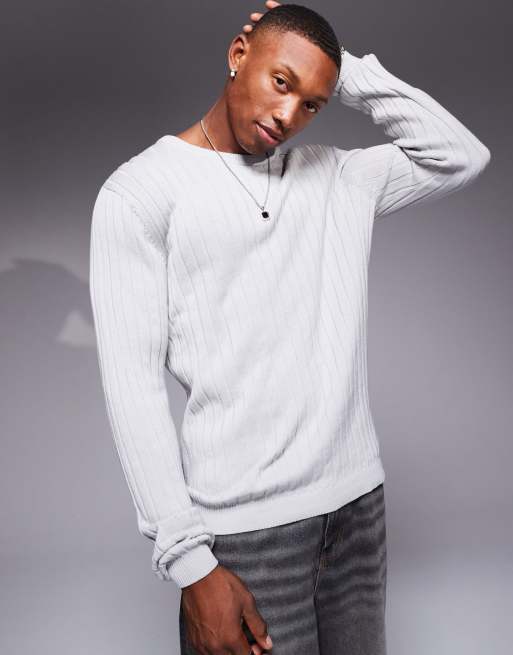 Jersey gris claro ajustado básico de punto de canalé de ASOS DESIGN