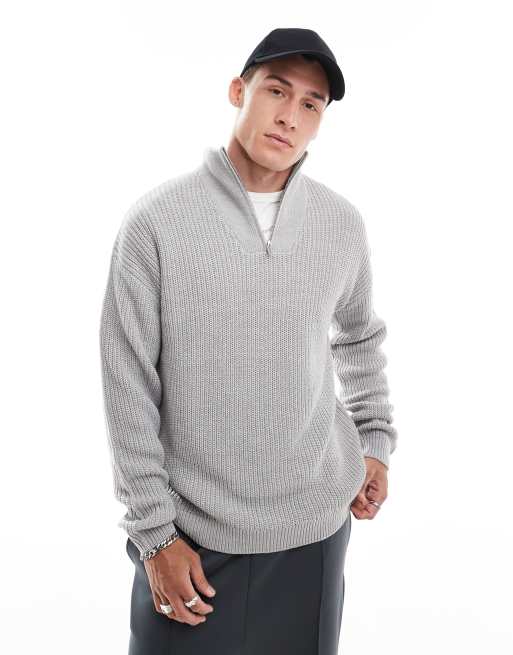 Jersey gris claro con cremallera corta de punto inglés de New Look