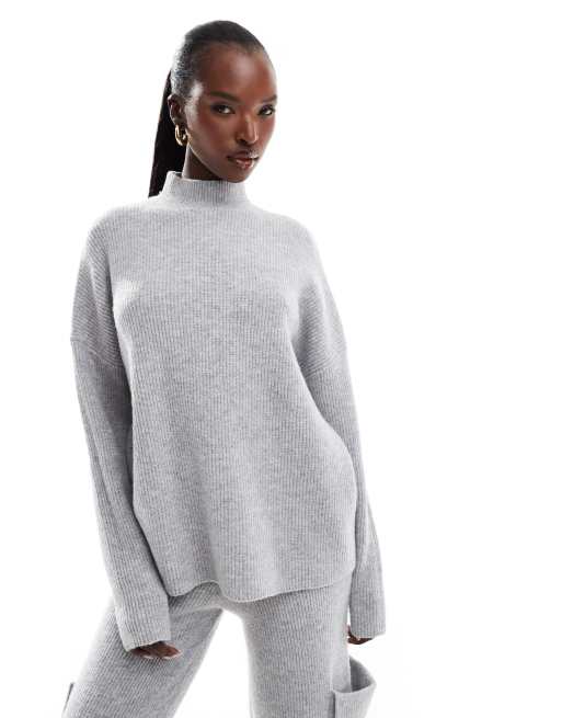 Jersey gris claro con cuello alto de punto de Aria Cove (parte de un conjunto)