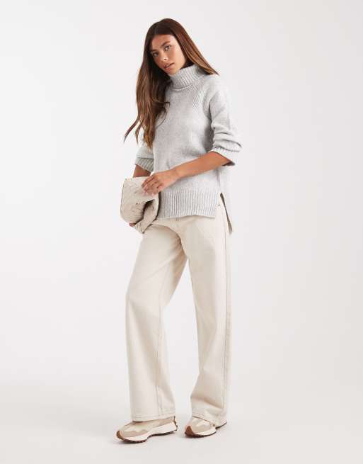 Jersey gris claro con cuello alto de tejido suave de Brave Soul, 3 de 4