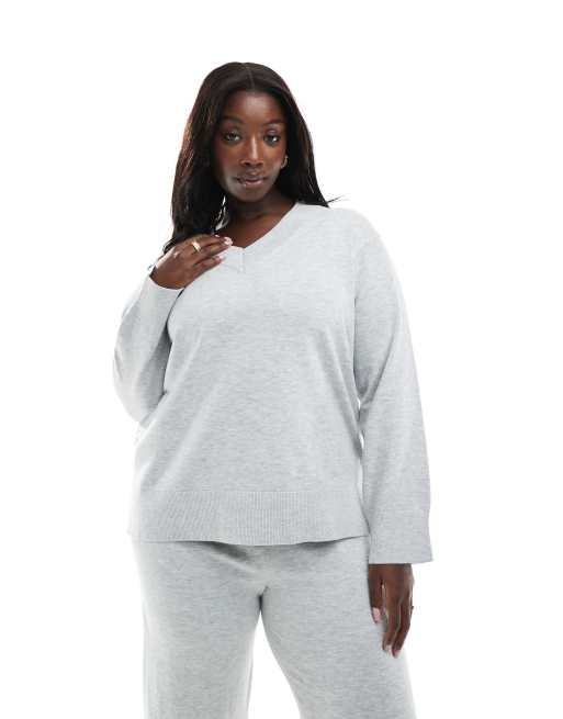 Jersey gris claro con cuello de pico de New Look Curve (parte de un conjunto), 2 de 4