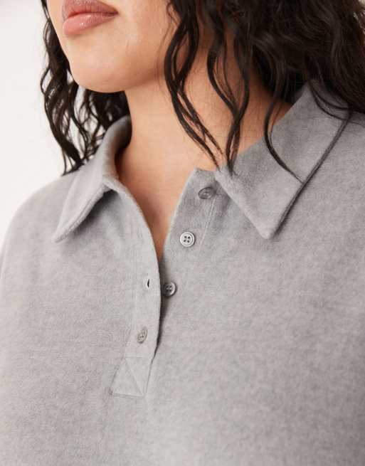 Jersey gris claro con cuello de solapas de felpa ligera Mix & Match de ASOS DESIGN Curve, 3 de 4