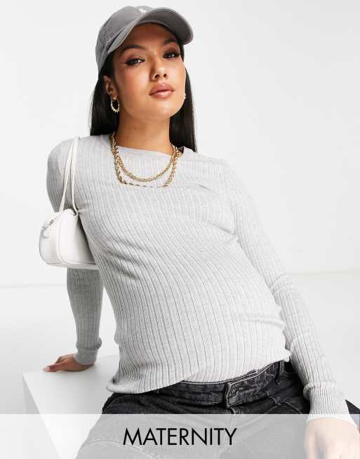 Jersey gris claro con cuello redondo de punto fino de New Look Maternity