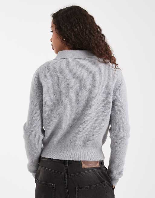 Jersey gris claro holgado con cuello panadero y solapas de punto de ASOS DESIGN, 4 de 4