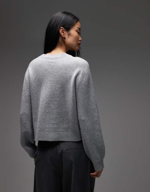 Jersey gris claro jaspeado con cuello redondo y mangas voluminosas de & Other Stories, 4 de 4