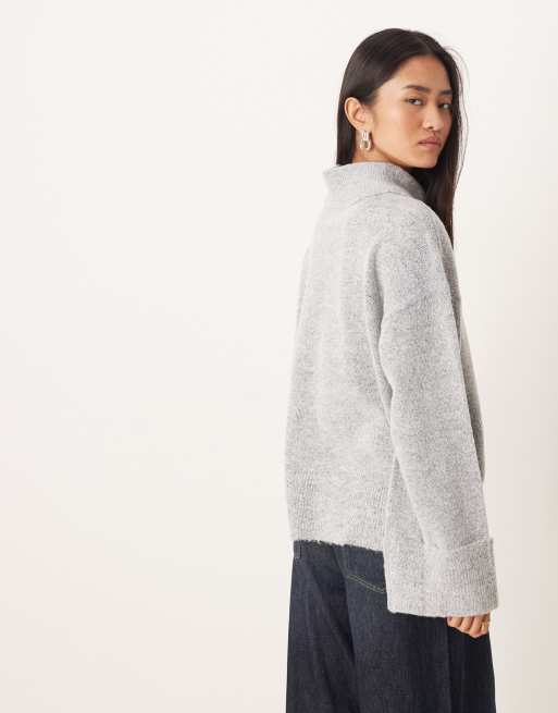 Jersey gris claro jaspeado con cuello vuelto y detalle de puños de punto de VILA, 3 de 4