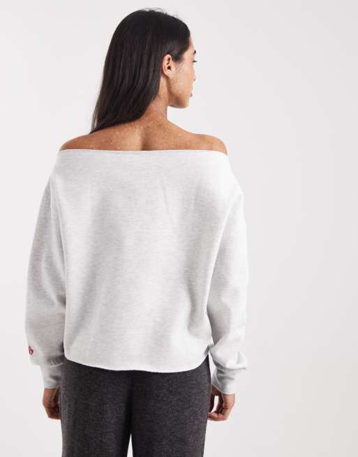 Jersey gris claro jaspeado con escote Bardot de felpa de Cotton On, 4 de 4