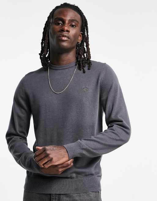 Jersey gris clásico con cuello redondo de Fred Perry
