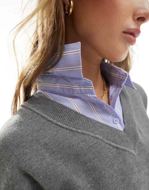 Jersey gris con capa interior de camisa de Mango ASOS