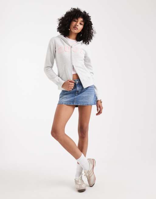 Jersey gris con capucha, gráfico y cremallera doble de Hollister, 2 de 4