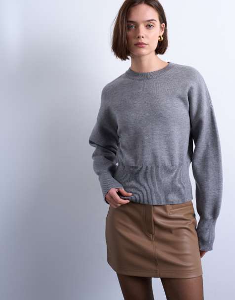 Jersey gris con cintura entallada de punto compacto de Topshop - view 1