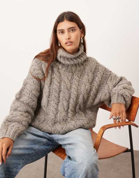Jersey gris con cuello alto de punto de ochos artesanal de ARRANGE - view 1
