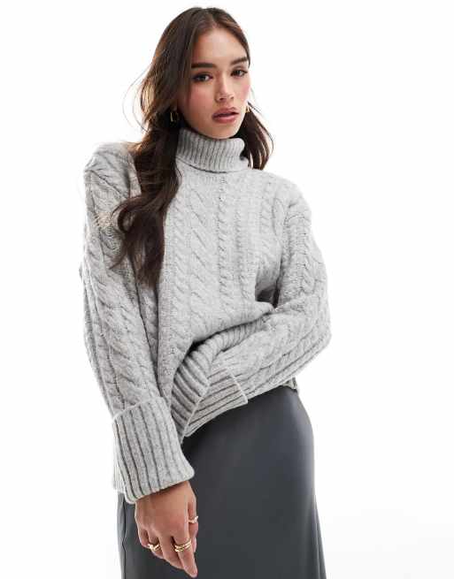 Jersey gris con cuello alto de punto de ochos de ASOS DESIGN, 2 de 4