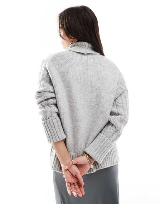 Jersey gris con cuello alto de punto de ochos de ASOS DESIGN, 3 de 4