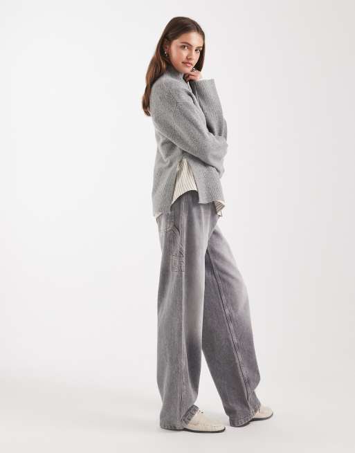 Jersey gris con cuello alto y mangas anchas de Brave Soul, 3 de 4