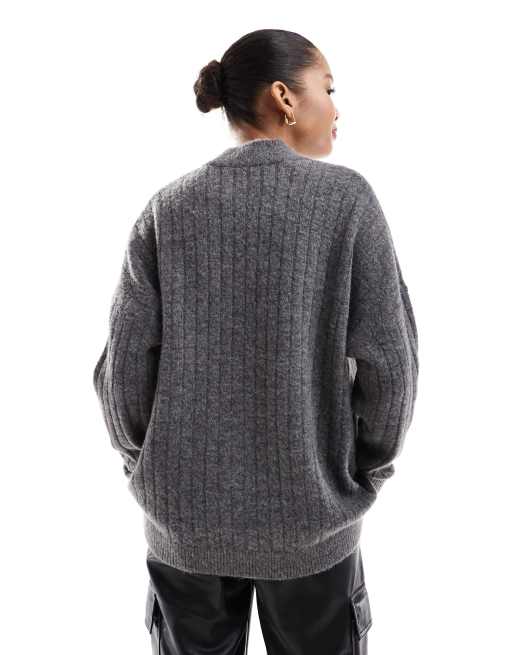 Jersey gris con cuello redondo de mezcla de lana de merino texturizada de Selected, 2 de 4