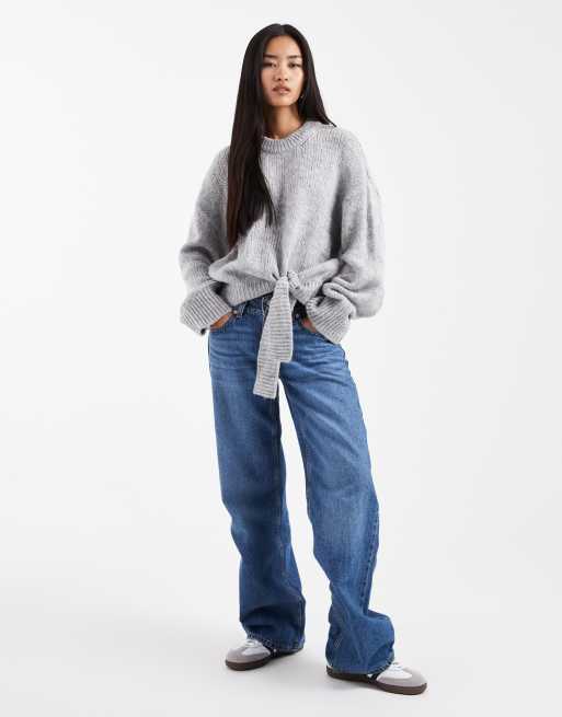 Jersey gris con detalle de lazada en el bajo de punto de ASOS DESIGN, 3 de 4
