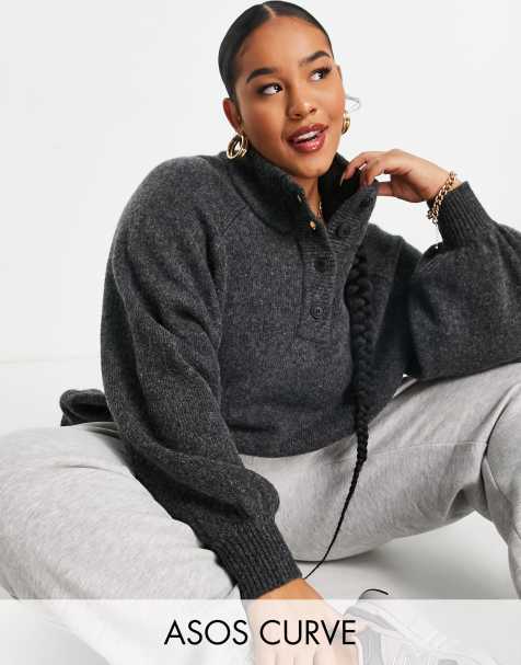 Jersey gris con detalle de tapeta de botones de ASOS DESIGN Curve - view 1