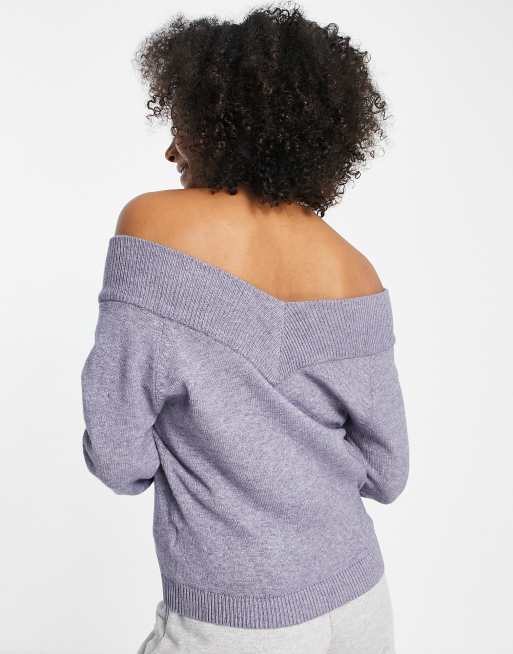 Jersey gris con escote Bardot de punto fino Shanon de JDY, 2 de 4