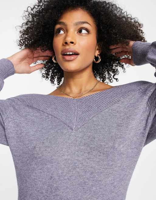 Jersey gris con escote Bardot de punto fino Shanon de JDY, 3 de 4