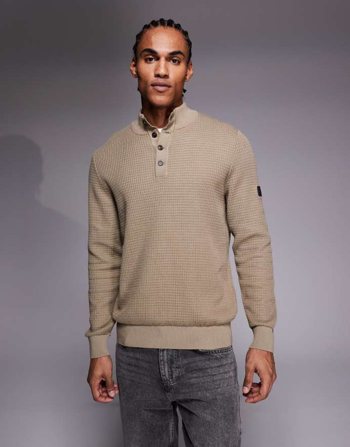 Barbour International Jersey gris con logo y botones de punto Herring de