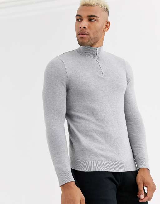 Jersey gris con media cremallera y cuello alto de Topman