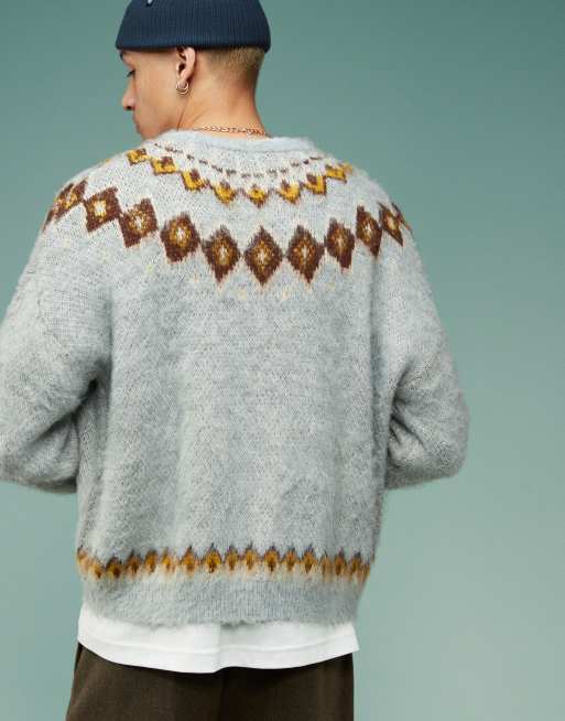 Jersey gris de corte cuadrado extragrande con patrón de grecas alpinas de punto mullido de ASOS DESIGN, 4 de 4
