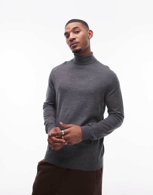Jersey gris de manga larga con cuello alzado de punto fino de Mango
