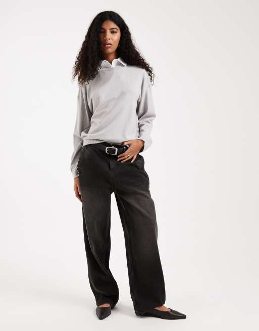 Jersey gris de punto fino con solapas en contraste de popelina de ASOS DESIGN, 4 de 4