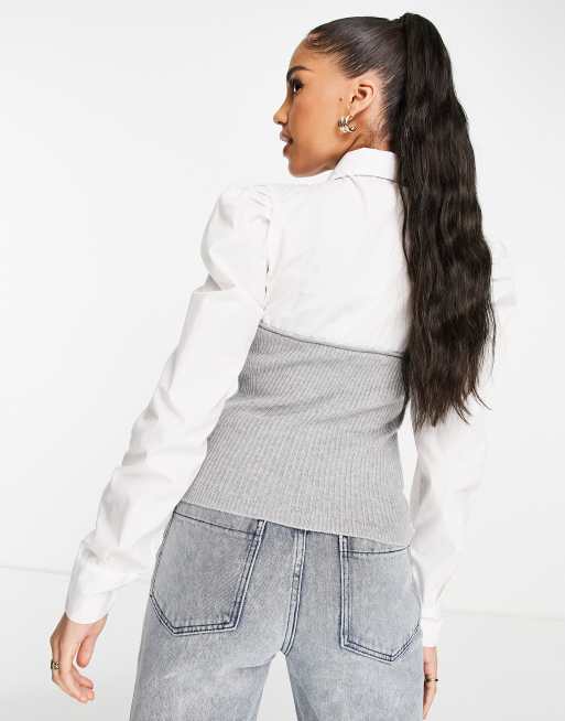 Jersey gris estilo corsé con camiseta estilo 2 en 1 de QED London, 4 de 4