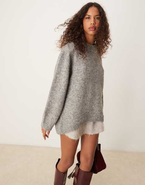 Jersey gris extragrande con cuello redondo de ASOS DESIGN - view 1