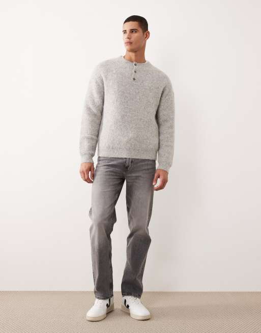 Jersey gris holgado con cuello panadero de punto de mezcla de lana de ASOS DESIGN, 2 de 5