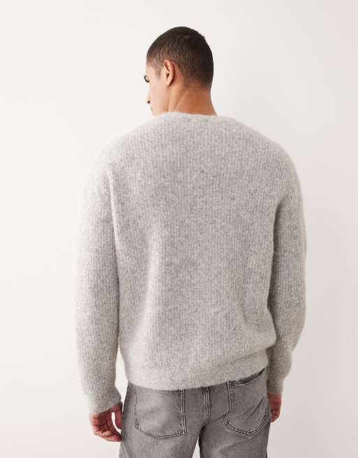 Jersey gris holgado con cuello panadero de punto de mezcla de lana de ASOS DESIGN, 3 de 5