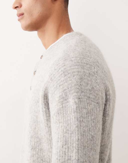 Jersey gris holgado con cuello panadero de punto de mezcla de lana de ASOS DESIGN, 4 de 5