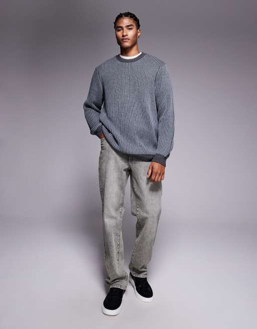 Jersey gris holgado con cuello redondo de canalé plisado de ASOS DESIGN, 2 de 5
