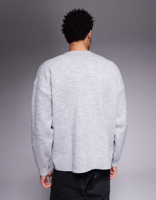 Jersey gris holgado con cuello redondo de punto de ASOS DESIGN, 3 de 5