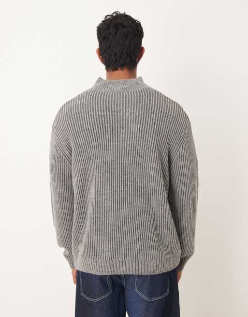 Jersey gris holgado con media cremallera de punto acanalado de ASOS DESIGN, 3 de 5