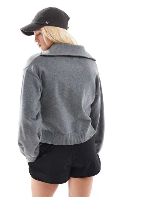 Jersey gris jaspeado a rayas de estilo preppy con media cremallera de Cotton On, 4 de 4