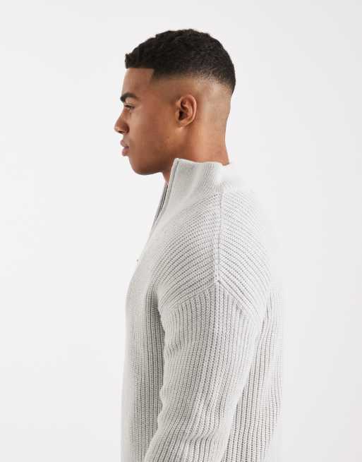 Jersey gris jaspeado con cremallera corta de punto inglés de New Look, 4 de 5