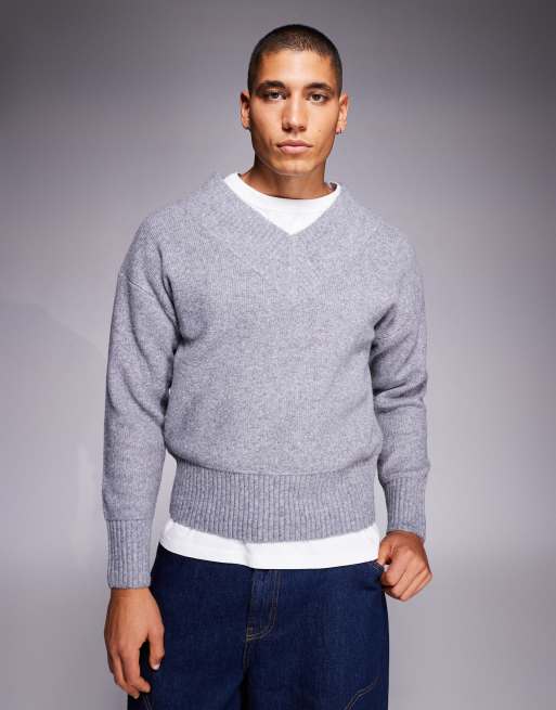 Jersey gris jaspeado con cuello redondo de canalé de River Island