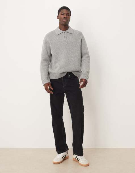 Jersey gris jaspeado con cuello tipo polo de lana pura texturizada de ARKET - view 1