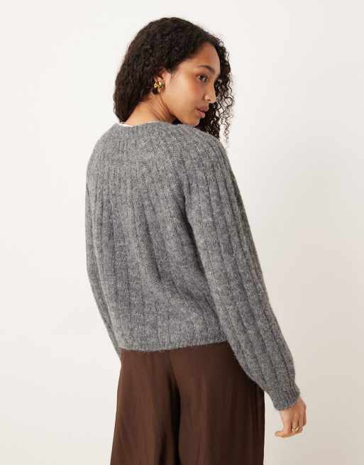 Jersey gris jaspeado de canalé ancho y grueso con textura velluda de AWARE, 4 de 4