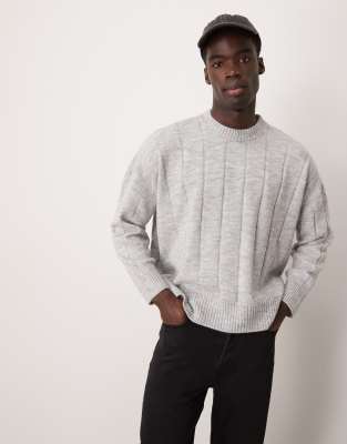 Jersey gris jaspeado de corte cuadrado ultragrande con cuello redondo de punto de canalé ancho de ASOS DESIGN - view 1