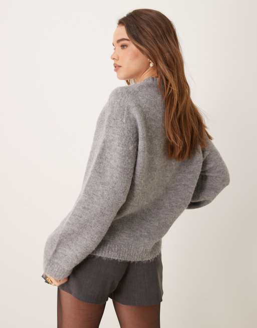 Jersey gris jaspeado de punto suave de Gina Tricot, 2 de 4